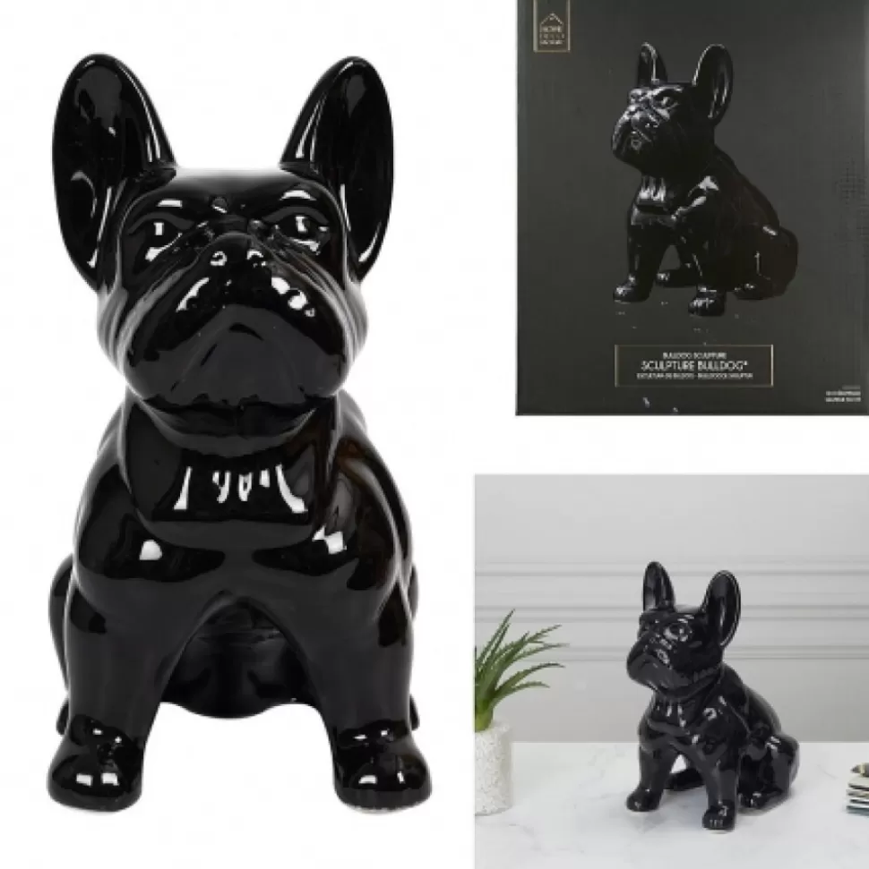 Fashion Bulldog Ceramique Noir 30 Cm Déco-Cado