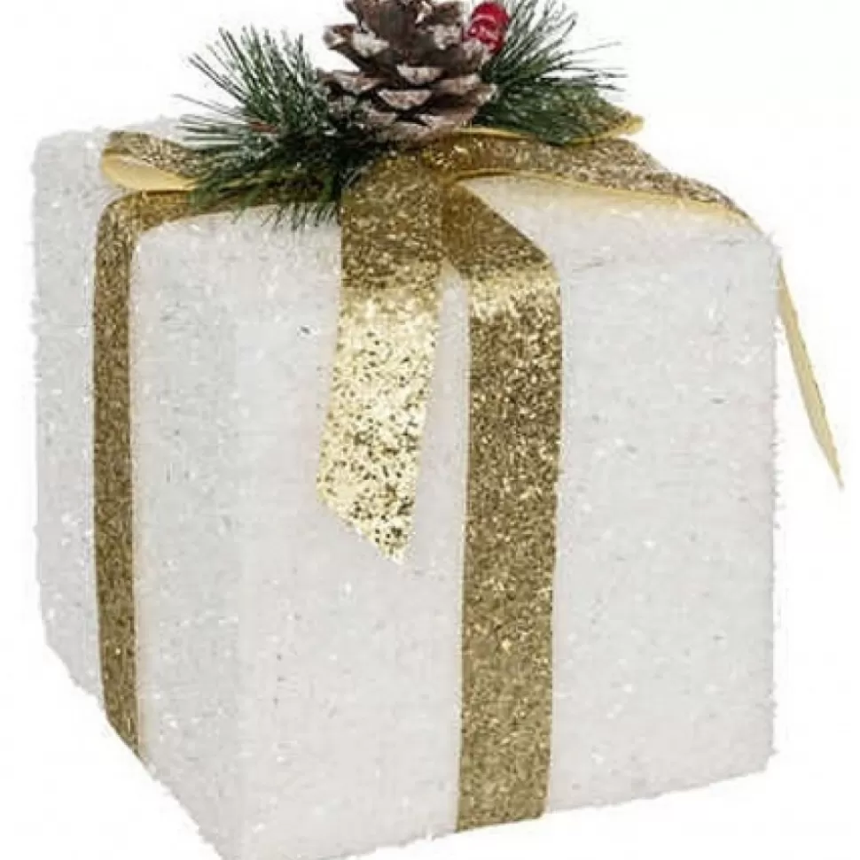 Store Cadeau Blanc Dore 15*15*20 Cm Accessoires Et Décorations De Noël