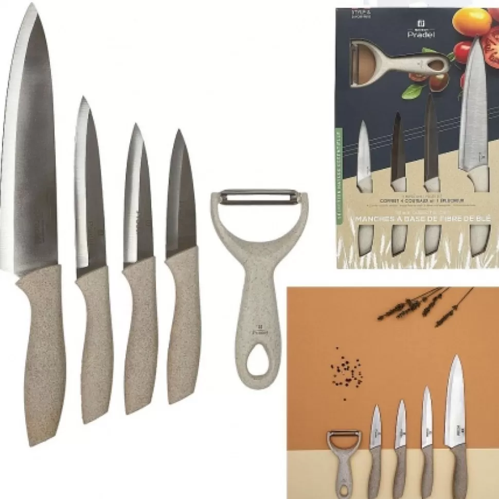 Online Coffret 4 Couteaux Avec 1 Eplucheur Manche Fibre De Ble Déco-Cado