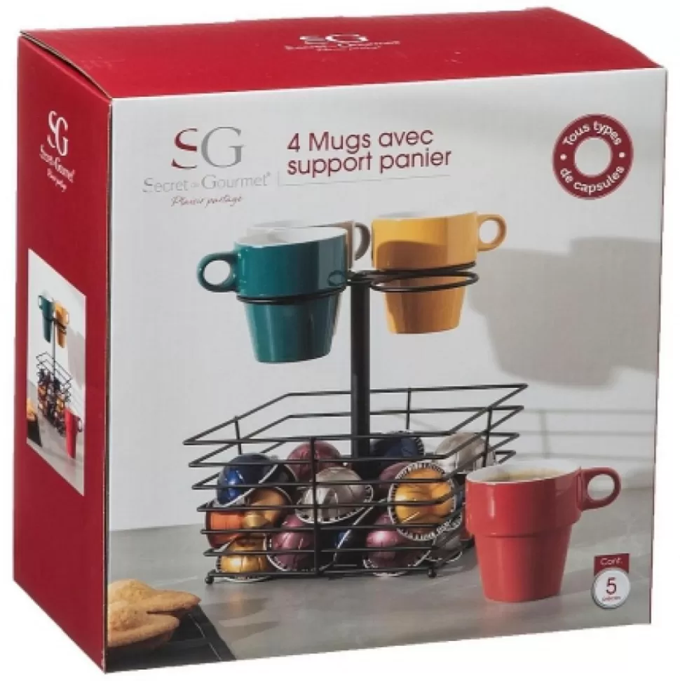 Store Coffret 4 Mugs 26 Cl Avec Panier A Capsules Déco-Cado