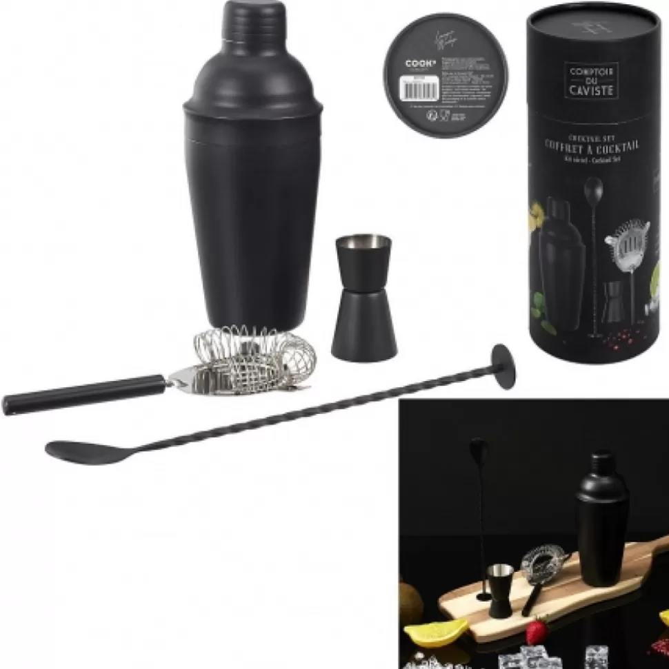 Sale Coffret A Cocktail 4 Accessoires Noirs Déco-Cado