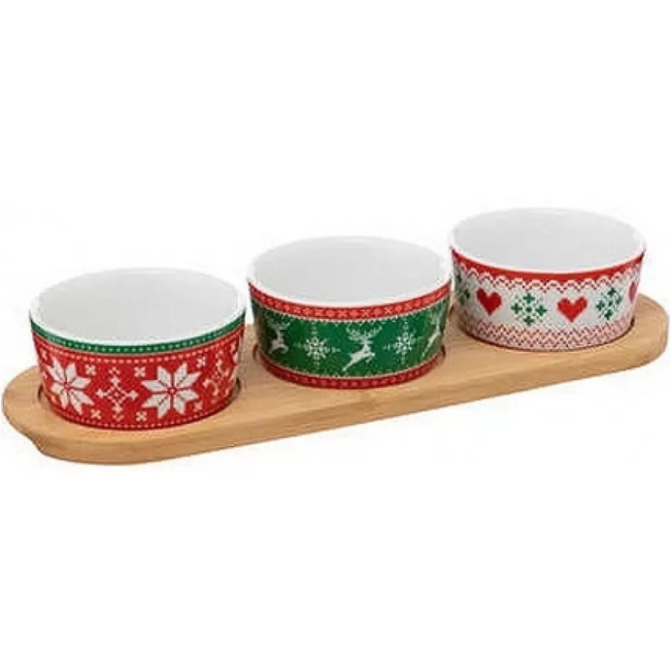 New Coffret Aperitif Motif Noël Bambou 3 Pieces Et Plateau Accessoires Et Décorations De Noël