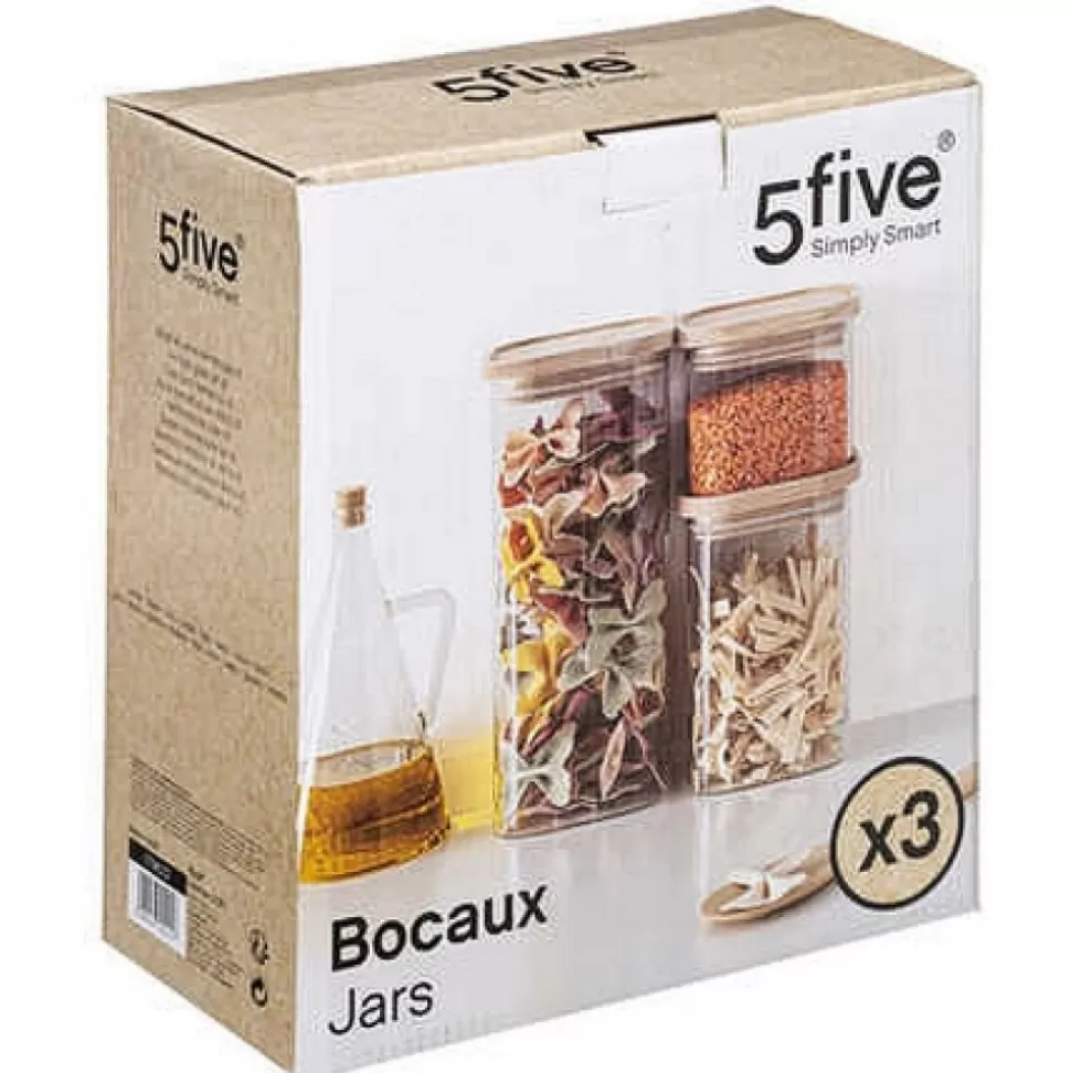 Fashion Coffret De 3 Bocal Verre Et Bambou Déco-Cado