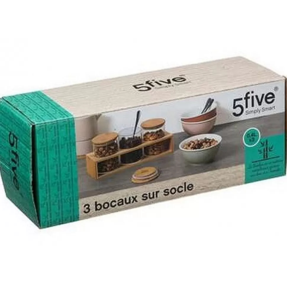 Clearance Coffret De 3 Bocal Verre Et Couvercle Bambou Déco-Cado