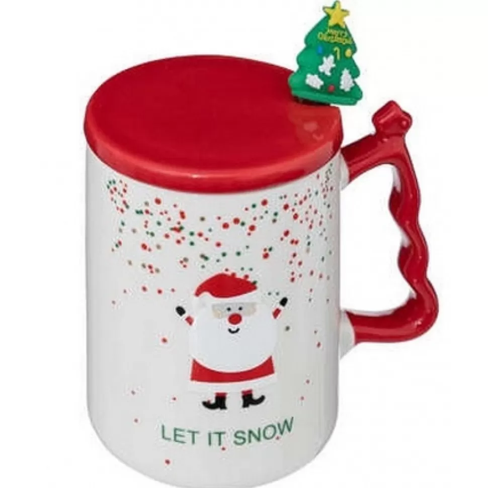 Sale Coffret Mug Blanc Couvercle Rouge Et Cuillere Sapin Accessoires Et Décorations De Noël