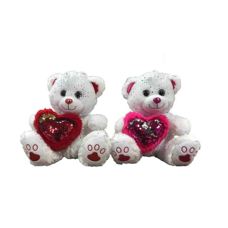 Fashion Peluche Ours Blanc Coeur Brillant 25 Cm Peluches Traditionnelles