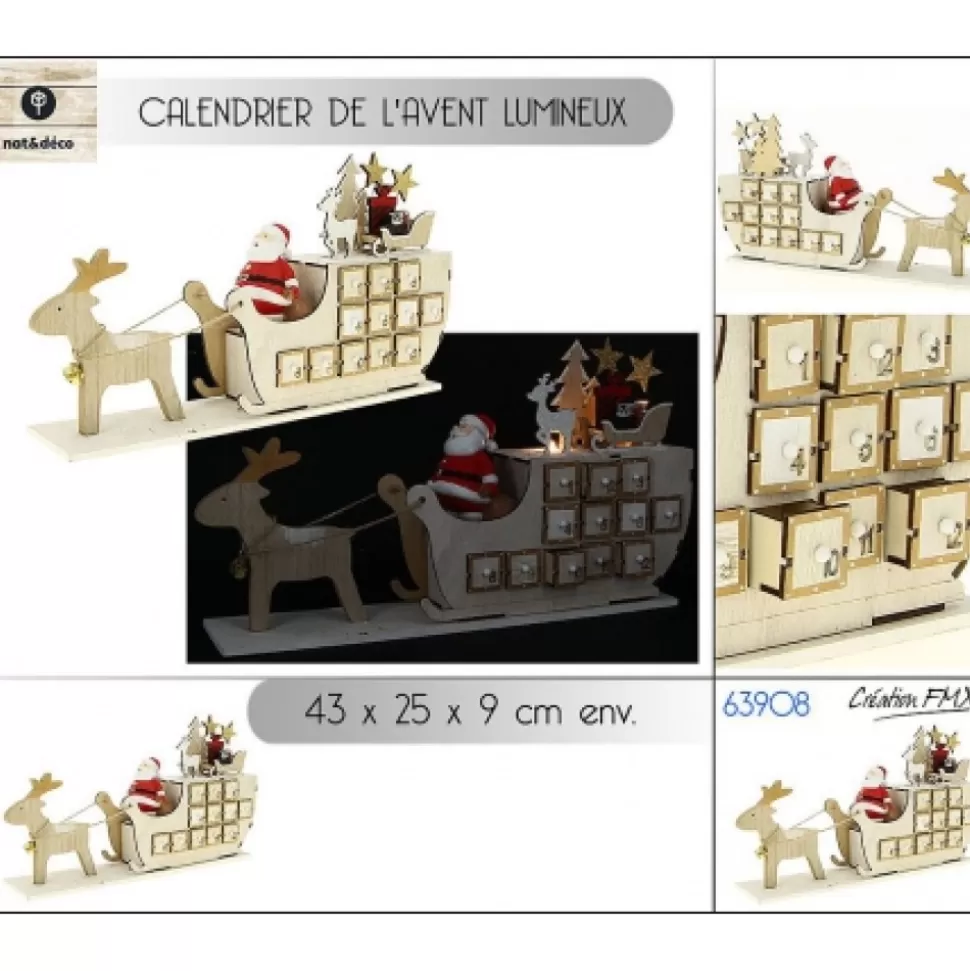 Best Pere Noël Avec Traineau En Bois Lumineux Accessoires Et Décorations De Noël