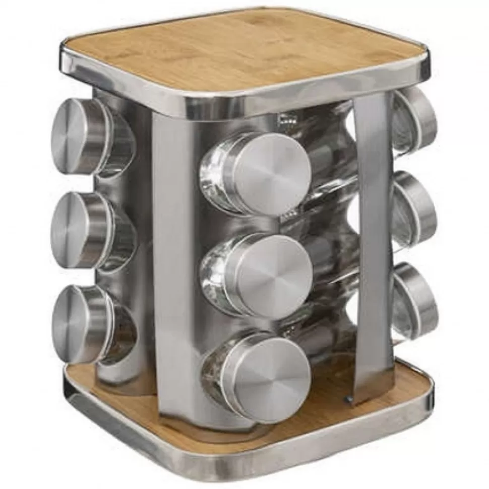 Discount Rack Epice 12 Pots Rotatifs Inox Et Bambou Déco-Cado