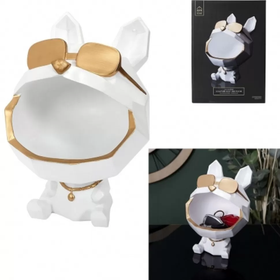 Cheap Sculpture Bulldog Lunettes Blanc 31 Cm Déco-Cado