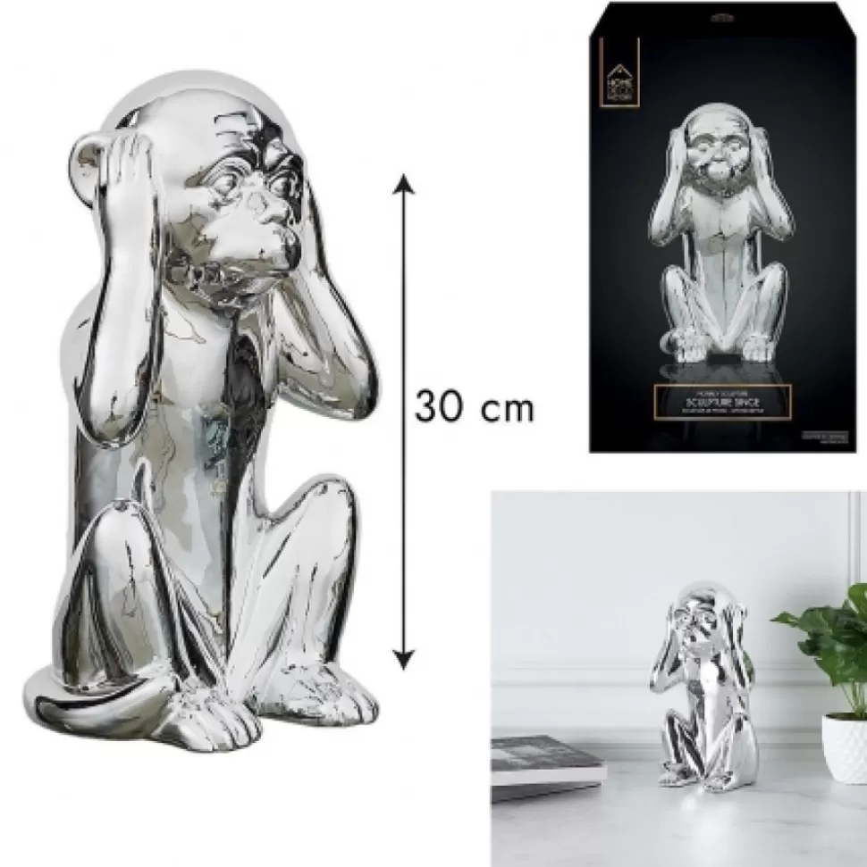 Store Statue Singe Argente 28 Cm Déco-Cado